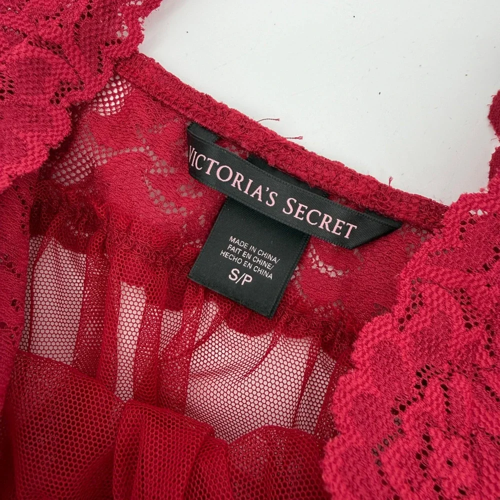 Victoria's Secret Red Sexy Mesh Lace Babydoll Halter Slip‎ Nightie Sz S